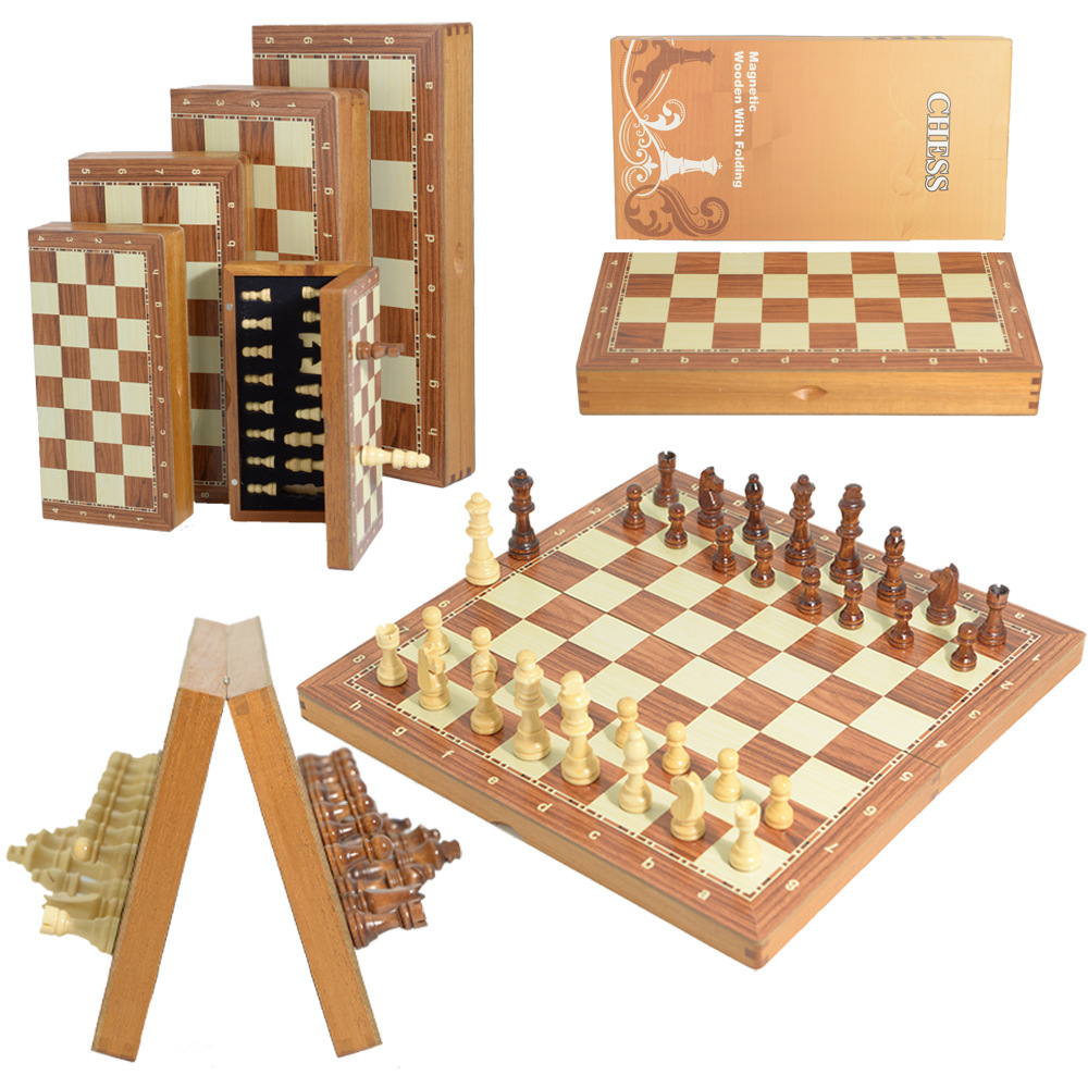 Board Game Yearbook - Magnetisch houten opvouwbaar schaakspel Gevilte spelbord