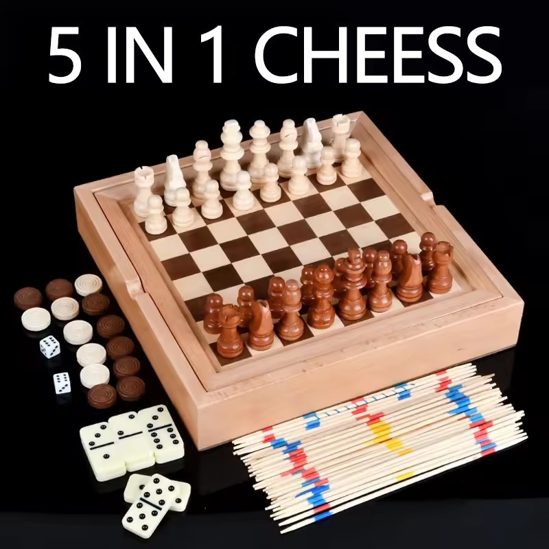 Board Game Yearbook - 5-in-1 houten schaakbord handgemaakt op maat