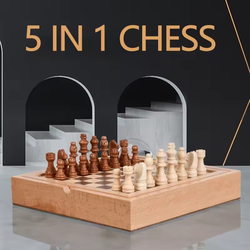 5-in-1 houten schaakbord handg - Board Game Yearbook recensie en prijs